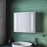 SUNXURY Badezimmerschrank mit Spiegel Beleuchtung 60x65cm Breit LED innenspiegel Spiegelschrank mit Touchschal Beschlagfrei Steckdose für Badezimmer Softclose
