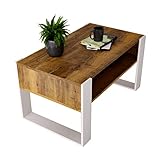 Couchtisch KARO rechteckiger Kaffeetisch aus Holz Modern Teetisch 95 x 53,6 x 45cm massiv und stabil (Halifax Eiche/Weiss), 0012