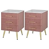 WOLTU 2er Set Nachttisch Nachtschrank für Boxspringbett, Kommode mit Schubladen aus Massivholz, einfache Montage, Stabil, 40,5x41x62cm, Rosa TS135rs