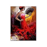 Wandkunst Malerei Bild Moderne Spanischer Tanz Wand Bilder Flamenco-Tänzer Wand Bilder Ästhetische Wand Bilder Schwarz Fan GemäldeLeinwandbild Wandbild Poster für Schlafzimmer (40x60cm Kein Rahmen)