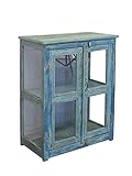 Indische Vitrine in Türkis | Glasschrank aus recyceltem Altholz | Vintage Vitrinenschrank B: 72 cm (11068)