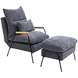 HOMCOM Ohrensessel mit Hocker, Relaxsessel, Sessel mit Ottomane, Polsterstuhl mit neigbarer Rückenlehne, Kissen, Fernsehsessel, TV-Sessel für Schlafzimmer, Wohnzimmer, 68 x 91,5 x 88 cm, Grau