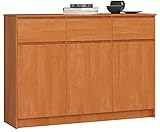 AKORD Kommode K 140 cm | 3 Schubladen und 3 Türen | für das Wohnzimmer Schlafzimmer Schrank Büro Arbeitszimmer | Modernes Funktionales Design | Schichtstoffplatte 16 mm Farbe Erle