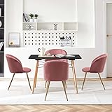 buybyroom Essgruppe Rechteckig Esstisch mit 4 Stühle, Schwarz Holztisch Küchentisch mit Rosa Samt Esszimmerstühle für Küche Wohnzimmer