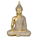 TERESA'S COLLECTIONS Meditierender Buddha Figur für Indoor/Outdoor, Goldene Sitzend Buddha-Statuen Zen Dekor, Ruhige Harz-Skulptur für Miniatur-Gartendekorationen, 27,9 cm hoch