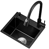 Küchenspüle Schwarze Spüle 304 Edelstahlspüle Kleine Balkonspüle Zwei Installationsmöglichkeiten Über Und Unter Der Theke (Color : Schwarz, S : 42 * 38CM)