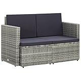 vidaXL Gartensofa 2-Sitzer mit Auflagen Sofa Gartenbank Gartenmöbel Lounge Sitzbank Rattansofa Rattanmöbel Terrasse Grau Poly Rattan