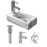 Marmor Wandbecken, Waschbecken, kleines Badezimmer, rechteckig, Keramik-Waschbecken (linke Hand Waschbecken-Set (mit Wasserhahn und Ablauf))