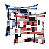 Loussiesd Red Blue Streifenlinie Pillowcases 2er Set Geometric Pillowcase für Home Wohnzimmer Dekor Reversible Geometry Dekorative Throw Pillowcase Modern Art Pillowcase 50x50cm Zierkissenbezüge