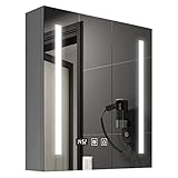 Spiegelschrank Bad Mit Beleuchtung, Smarter Led-Spiegelschrank Mit Touch-Funktion, Ein-Tasten-Entnebelung, Badezimmer Spiegelschrank Mit Beleuchtung Geeignet FüR Toiletten, Badezimmer, H(Size:70*65CM)
