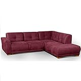 Cavadore Schlafsofa Modeo, mit Federkern, Sofa in L-Form mit Schlaffunktion im modernen Landhausstil, Holzfüße, 261 x 77 x 214, Lederoptik, rot