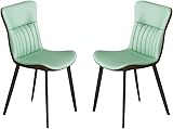 HAVMAK Moderne Küche Esszimmer Stühle Set Küche Esszimmerstühle 2er Set, Leder Ergonomie Sitz Stabiler Schwarzer Karbonstahl Metallbeine Wohnzimmer Beistellstuhl (Farbe: Grün)