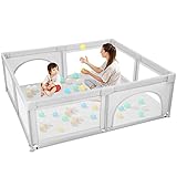 Baby Laufstall 200x180x68cm Baby Laufgitter Faltbar, Oxford Kinder Laufstall, Sicherheitszaun mit Sicherheitstür, Großer Raum Kinder Aktivitätsbereich, Weiss