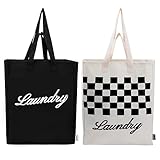 AXJ Wäschesack aus Segeltuch, robust, für schmutzige Kleidung, aufrecht, mit Griffen, Riemen und Netz, Volumen 110 l, Schwarz und Cremeweiß, 2 Stück