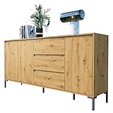 Newroom Sideboard Wildeiche Artisan Eiche Sideboard Modern Vintage - 170x87x40 cm (BxHxT) - Highboard Anrichte - [Savage.Three] Wohnzimmer Schlafzimmer Flur Esszimmer