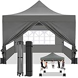 HOTEEL Pavillon 3x3 Wasserdicht Stabil Winterfest mit Seitenwand u Sandsack,Popup Faltpavillon Partyzelt,Sonnenschutz Gartenpavillon für Strand Hochzeit Camping mit Tasche mit Rollen(3 mal 3m Grau)