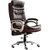 COMY Bürostuhl Echt-Leder Schreibtischstuhl Chefsessel hohe Rückenlehne mit Kopfstütze Design Drehstuhl Hartbodenrollen Drehsessel höhenverstellbar Relaxsessel,Braun