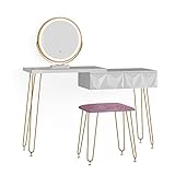 Vicco Schminktisch Frisiertisch Schminkkommode Bella Weiß LED-Spiegel Design-Hocker 120x76 cm modern Schlafzimmer Kommode Schublade Ablage Aufbewahrung Touch-Switch Kosmetiktisch Make-Up-Tisch