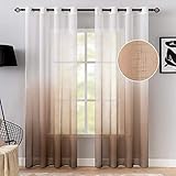 MIULEE Gardinen Transparent Vorhänge Farbverlauf Leinen Sheer 2er Set Voile Vorhang mit Ösen Dekoschal Fensterschal für Schlafzimmer und Wohnzimmer 245 x 140cm (H x B) Weiß Kaffee