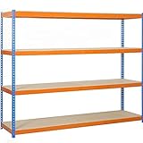 PROREGAL Schwerlastregal Wood Beast Four | HxBxT 200x150x45cm | Fachlast 600kg | Blau-Orange