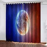 Fenster Vorhänge Wohnzimmer Kinderzimmer Modern Blickdicht Verdunkelungsvorhang Kosmische Planetenlandschaft 140X160Cm 2Er Set Blickdichte Gardinen Mit Ösen Thermovorhang Hitzeschutz Schallschutz