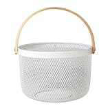 AVFORA Aufbewahrungskorb aus Mesh-Stahl, multifunktionaler Draht-Hängekorb for die Küche, Obstkorb mit Bambusgriff for Schrank, Zuhause, Einkaufen, Graublau/261 (Color : White)