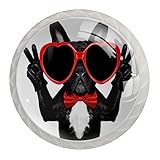 Französische Bulldogge Glücklich (4Er-Set) Möbelknöpfe Aus Schubladenknöpfe Kupfer Kommode Knöpfe Griffgriffe Für Die Küche Badezimmer Waschraum Möbel