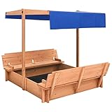 Gecheer Tannenholz Sandkasten mit Dach Sandbox Sandkiste Sitzbank Holzsandkasten Holzsandkiste Kinder Spielzeug Spielhaus 112x112x112cm