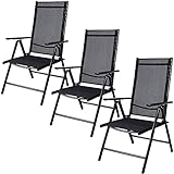 Casaria Gartenstuhl 3er Set Klappbar 7- Fach Verstellbar Alu Wetterfest Armlehnen Hochlehner Klappstuhl Liegestuhl Gartenmöbel Balkon Terrasse Anthrazit