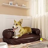 Tidyard Hundebett Hundesofa Haustiersofa Hundecouch Hundematte Hundekorb Hundematratze Hundekissen Hundedecke, mit Rutschfesten Polsterung, Ergonomisch Schaumstoff Braun 75x53 cm Kunstleder