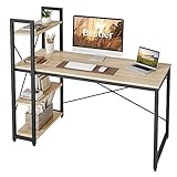 Bestier Computertisch mit Ablagefächern Schreibtisch Kleiner mit Regalen 140CM Umkehrbarer Computertisch mit Bücherregal für Heimbüro Kleiner Raum