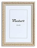 VictoR antiker Bilderrahmen „Rubens“ in 21x30 cm Beige Gold - Leiste: 30x20mm - Echtglas - barocker Stil - antiker Rahmen