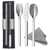WMF my2Go Besteck Set 8-teilig, Outdoor Reisebesteck, Campingbesteck mit Etui, Wanderbesteck umweltfreundlich, Strohhalm, Reinigungsbürste, Geschenk