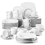 MALACASA, Serie Julia, KLEIN Tafelservice 60-tlg Kombiservice Kaffeeservice Porzellan Geschirrset mit Kaffeetassen, Untertassen, Dessertteller, Suppenteller, Speiseteller für 12 Personen je 12 Stück