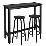 WOLTU BT17sz+BH237sz-2 1xBartisch + 2xBarhocker Stehtisch Esstisch Bistrotisch Bartheke Tresentisch Metallgestell MDF Schwarz 120x40x100cm(BxTxH)