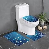 OGNOT Blaue Mini-Badezimmerteppich-Set, 3-teilig, Konturenmatte, rutschfeste Teppiche, saugfähige Badematten, für Badezimmer, Dusche