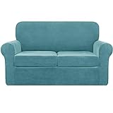 SXGCH Samt-Stretch-Sofabezug, weicher, Rutschfester Couchbezug mit separaten Kissenbezügen, waschbarer Möbelschutz für Wohnzimmer, Blau, Mittel