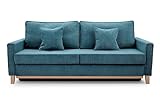 BETTSO -Sofa mit Schlaffunktion und Bettkasten, Couch für Wohnzimmer, Schlafsofa Federkern Sofagarnitur Polstersofa Wohnlandschaft mit Bettfunktion - RISA (Türkis)