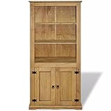 tidyard Schrank Vitrinenschrank Bücherschrank Flurschrank im Mexiko-Stil, inkl 3 offenen Regalb?den + 1 Schrankfach mit Doppeltür, aus Kiefernholz, Braun, 80 x 40 x 170 cm (L x B x H)