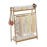 Gumcoly Clothes Stand, Clothes Rack, Kleiderständer Bambus, Garderobenständer stabil und belastbar, Kleiderständer holz vintage schmal, 140 x 40 x 100 cm Natur