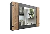 lifestyle4living Kleiderschrank in Silber-Tanne, 2 Spiegel, 270 cm, 2 Kleiderstangen, 10 Einlegeböden | Hochwertiger Industriedesign Kombi Schwebetürenschrank