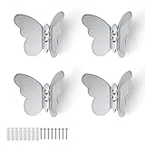 HASLED Silber Mantelhaken, 4 Stücke Garderobenhaken Modern, Kreative Schmetterlings Kleiderhaken, Wandhaken für Dekoration und Aufbewahrung