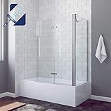 AQUABATOS® 120 x 75 cm Badewannenfaltwand mit Seitenwand aus 5mm ESG-Glas mit Nanobeschichtung, faltbar Duschabtrennung Duschwand Glas für Badewanne breite 120cm, Seitenteil breite 75cm, höhe 140cm