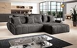 Furnix Ecksofa Calvani mit Schlaffunktion und Bettkasten - Couch Wohnzimmersofa mit Kissen - L-Form Sofa, Stellfüße in Chromoptik - B280 x T190 x H91 cm, Liegefläche 230 x 149 cm - EN 25 (dunkelgrau)