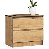ADGO K60 Nachttisch 60x55x40 cm 2 Schubladen Nachttisch Noteboard Funktioneller Praktischer Schrank für Schlafzimmer und Zimmer Eiche Handwerker
