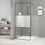 ZEYUAN Duschwand für Begehbare Dusche, Duschrückwand, Duschabtrennung, Glaswand Dusche, Duschtrennwand, Duschglaswand, Schwarz 90x195cm Halbmatt ESG