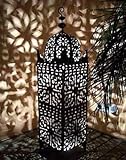 Orientalische Laterne aus Metall Schwarz Frane 105cm groß | Marokkanische Gartenlaterne für draußen, Innen als Bodenlaterne | Marokkanisches Gartenwindlicht Windlicht hängend oder zum hinstellen
