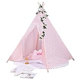 Kinder Spielzelt Spitze Tipi Zelt für Kinder Baby Indoor und Outdoor Spielen Ideale Größe für Kinderzimmer Partyzelt für Kinder (Farbe: Rosa, Größe: 120 x 120 x 156 cm)