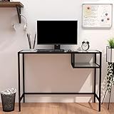 TEKEET Home Furniture Computertisch aus weißem Marmor, 100 x 36 x 74 cm, gehärtetes Glas