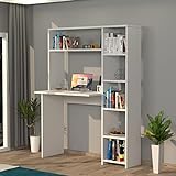MOONLIFE Duru Schreibtisch mit Bibliothek/Modern Designte Aufbewahrung mit Regalen für das Home Office oder Kinderzimmer (Weiß)